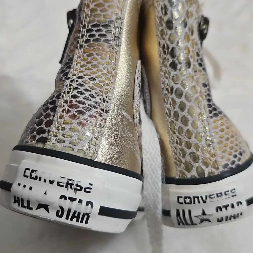 Converse Chuck Taylor All Star Kids High Tops Metallic Gold & Snake Print Size 1